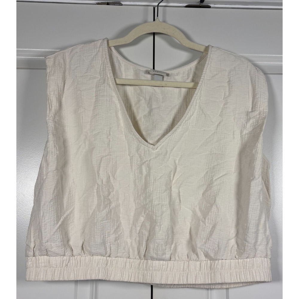 A New Day Cropped Tank Top Womens White Crinkle Textured V-Neck Elastic Hem XL